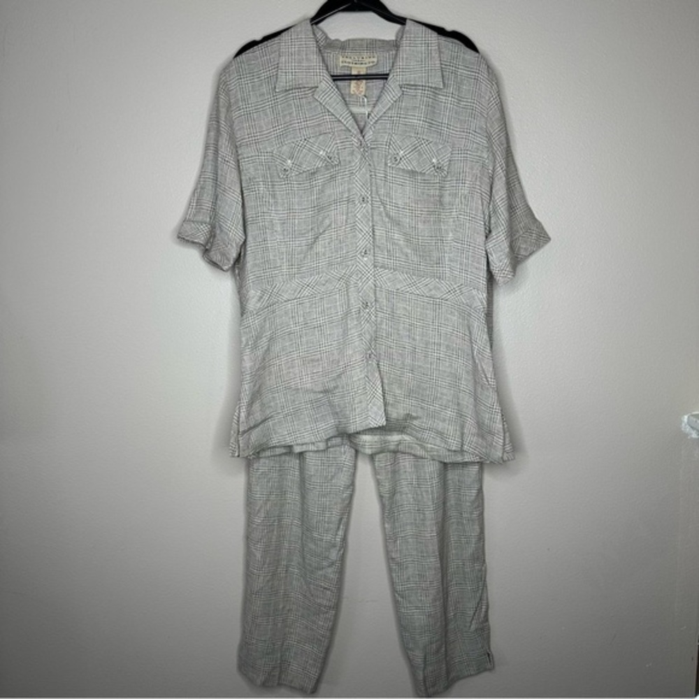 TELLURIDE Clothing Co NWT Linen Blend 2Pc Plaid Pants &‎ Top Outfit Size 16